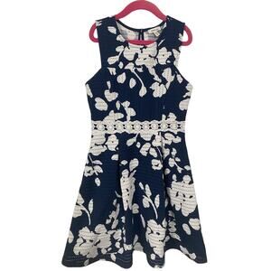 Monteau Junior Polyester Eyelette Navy White Mini Dress Sleeveless Size 10